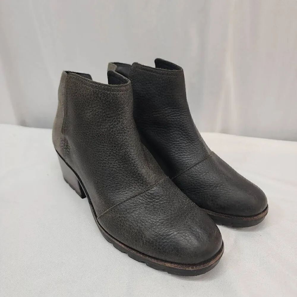 Sorel Women Size 8.5 Cate Cutout Black Leather Waterproof Bootie Boots